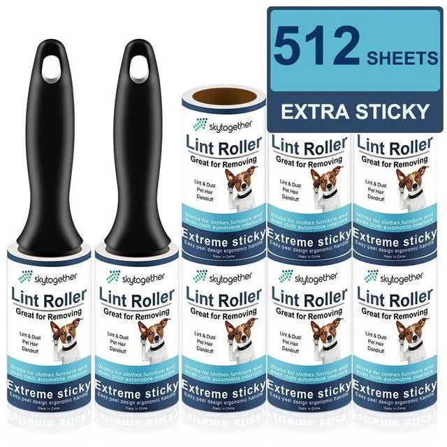Main image of skytogether Lint Rollers for Pet Hair Extra Sticky, Dog Cat Pet Hair Remover Couch Lint Roller Travel Size Lint Remover for Clothes, 2 Reusable Handles+8 Lint Roller Refills Pack, 512 Sheets Total