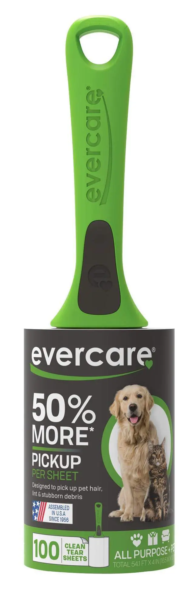 Alt view image 3 of 6 - Evercare Pet Hair Lint Rollers All Purpose Use 100 Easy-Tear Sheets Per Roll Reusable Sticky Roller Pets Cat & Dog Hair Remover Contoured Handle For Furniture Clothing & Cars, Set of 3, Green