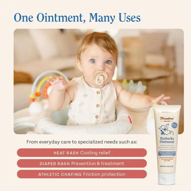 Alt view image 6 of 7 - Flanders Buttocks Ointment Zinc Oxide Diaper Rash Cream, 4oz Tube, Thick Barrier Paste for Baby & Adult Skin, Heat Rash, Chafing & Irritation Relief