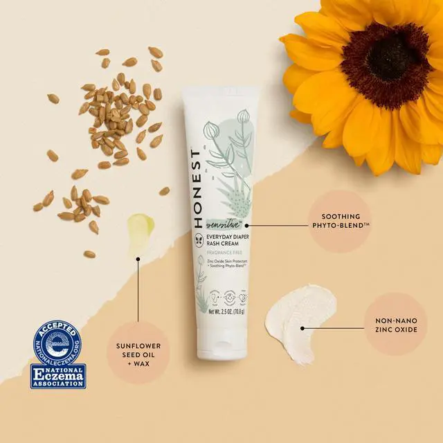 Alt view image 2 of 7 - The Honest Company Hypoallergenic Diaper Rash Cream, Moisturizing, Calming Zinc Oxide Ointment, NEA Recognized Cruelty-Free, 2.5 oz