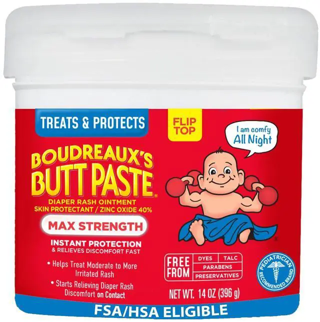 Main image of Boudreauxs Butt Paste Max Strength Diaper Rash Cream for Baby, Ointment With Zinc Oxide, 14 oz Flip-Top Jar