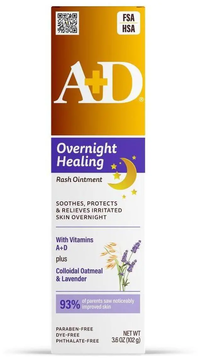 Main image of A+D Overnight Healing Diaper Rash Ointment, with Vitamins, Lavender, 3.6 Oz
