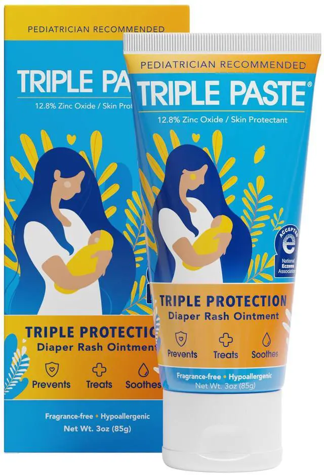 Main image of Triple Paste Diaper Rash Cream for Baby - 3 oz Tube Zinc Oxide Ointment Treats, Soothes & Prevents Diaper Rash, Pediatrician-Recommended Hypoallergenic Formula, Baby Essentials for Daily & Overnight