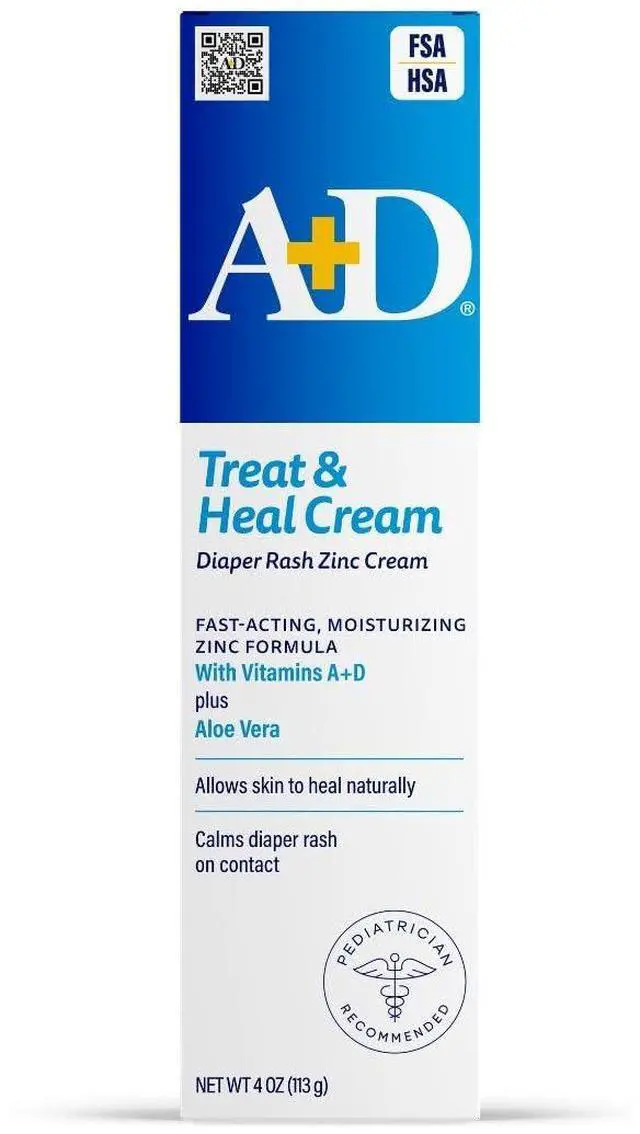 Main image of A+D Zinc Oxide Diaper Rash Treatment Cream, Dimethicone 1%, Zinc Oxide 10%, Easy Spreading Baby Rash Cream, 4 Ounce Tube (Packaging May Vary)