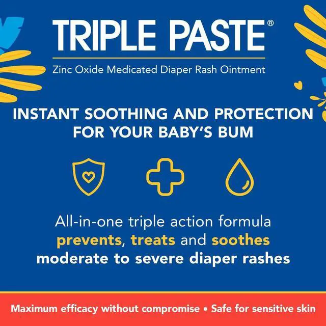 Alt view image 2 of 5 - Triple Paste 3X Max Diaper Rash Ointment for Baby, Maximum Strength with 40% Zinc Oxide Ointment for Serious Diaper Rash, 2 oz Tube