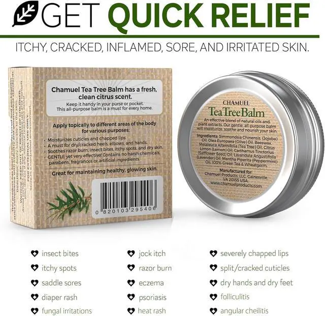 Alt view image 7 of 7 - Tea Tree Oil Balm, Itchy Skin Relief for Soothing Rashes, Jock Itch, Athletes Foot, Folliculitis, Bug Bites. Natural Formula for Dry Sensitive Skin | Safe for All Ages 1pack