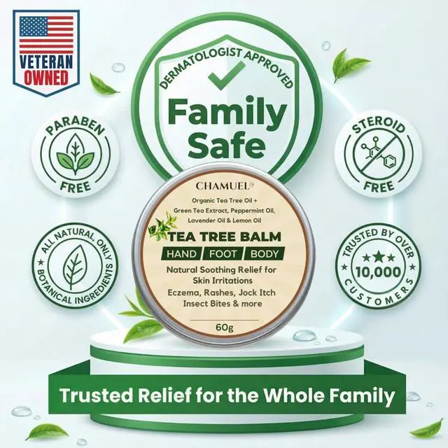 Alt view image 4 of 7 - Tea Tree Oil Balm, Itchy Skin Relief for Soothing Rashes, Jock Itch, Athletes Foot, Folliculitis, Bug Bites. Natural Formula for Dry Sensitive Skin | Safe for All Ages 1pack