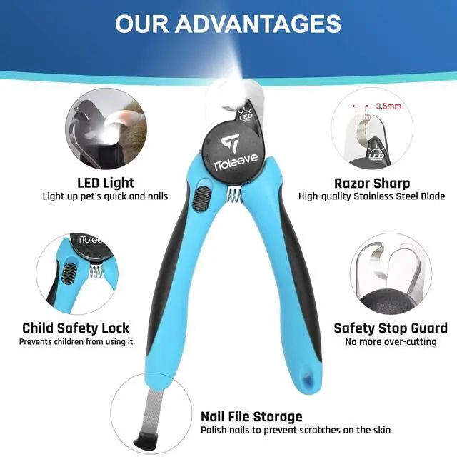 Alt view image 7 of 7 - iToleeve LED Dog Nail Clipper with Light, Illuminates Nails or Bloodline for Safe and Easy Trimmers, Extra Sharp for Thick Nails, Quick Sensor, Avoid Over Cutting Toenail, for Cats & Dogs