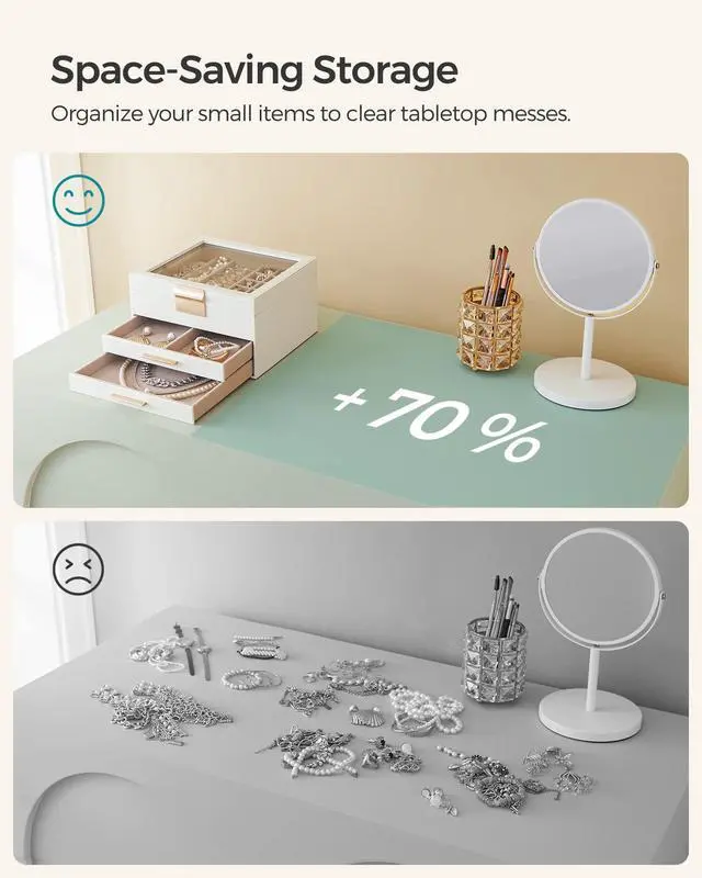 Alt view image 6 of 7 - SONGMICS GISELLA Collection - Jewelry Box Organizer with Glass Lid, 3-Layer Jewelry Storage, with 2 Drawers, Modern Style, 8 x 9.1 x 5.3 Inches, Cloud White and Gold Color UJBC239WT