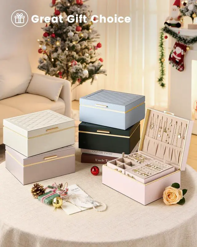 Alt view image 4 of 7 - Lolalet Jewelry Box Organizer for Women Girls, 2 Layer Jewelry Organizers and Storage for Necklace Earrings Rings Bracelets, Large Jewellery Holder Case Birthday Gifts -Cream