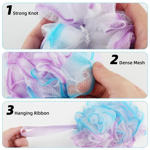 Alt view image 4 of 7 - Chuya Bath Sponges Loofahs 70 Grams Large Size,4 Pack Shower Sponge Exfoliating Cleaning Bath Loofa Body Scrubber Balls for Women Men Children Washing