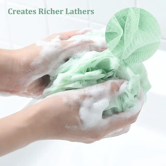 Alt view image 2 of 7 - Fu Store Loofah Sponge 60g Shower Loofahs 4 Colors Bath Sponges Mesh Balls for Body Scrubber Exfoliator Wash Back Scrubber Bathroom Men Women - 4 Pack Scrubbers Cleaning Bathing Accessories