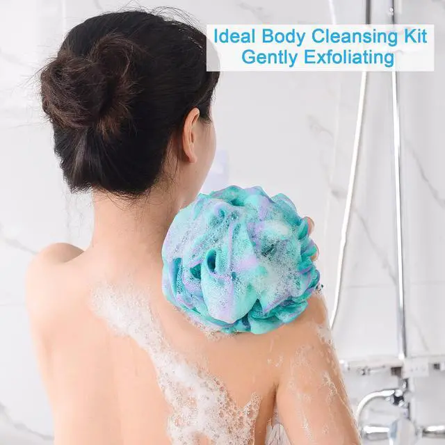 Alt view image 3 of 7 - AmazerBath Loofah Sponge 75g/Piece, Exfoliating Bath Sponge Body Scrubber - Loofa Set of 4 Flower Color (Large, Green-Purple)
