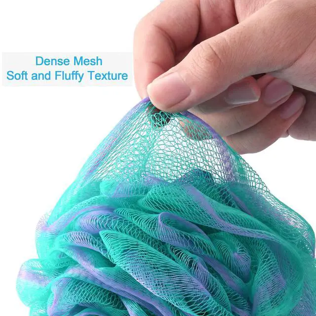 Alt view image 5 of 7 - AmazerBath Loofah Sponge 75g/Piece, Exfoliating Bath Sponge Body Scrubber - Loofa Set of 4 Flower Color (Large, Green-Purple)