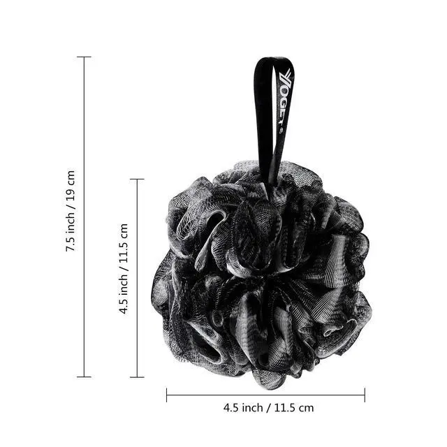 Alt view image 2 of 7 - Yoget Bath Loofah Sponge, 4 Pack Black 60G Shower Mesh Ball Soft Pouf Body Scrubber, Exfoliate, Cleanse, Soothe Skin, Black Loofah with White Trim