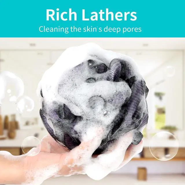 Alt view image 7 of 7 - BCKENEY Bath Loofah Shower Sponge Body Back Scrubber Soft Mesh Shower Puffs Exfoliating Loofa for Women & Men Bath Accessories Cleaning Tool (Pack of 4 60G Loofah, Dark Elf)