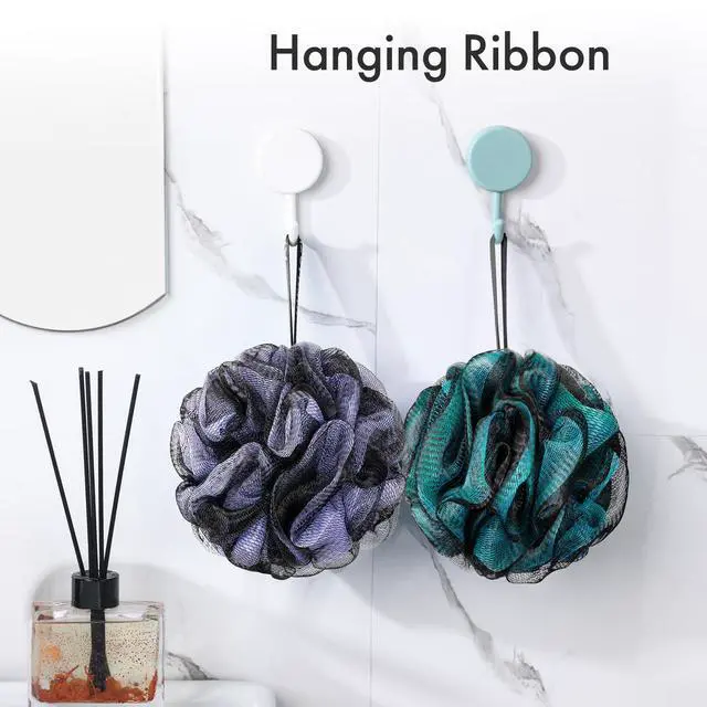 Alt view image 6 of 7 - AmazerBath Charcoal Loofah Sponge, Shower Loofah 60g/PCS - Body Scrubber Loofa Set of 4 - Charcoal Blue, Green, Purple & Red, Bath Sponge for Men and Women