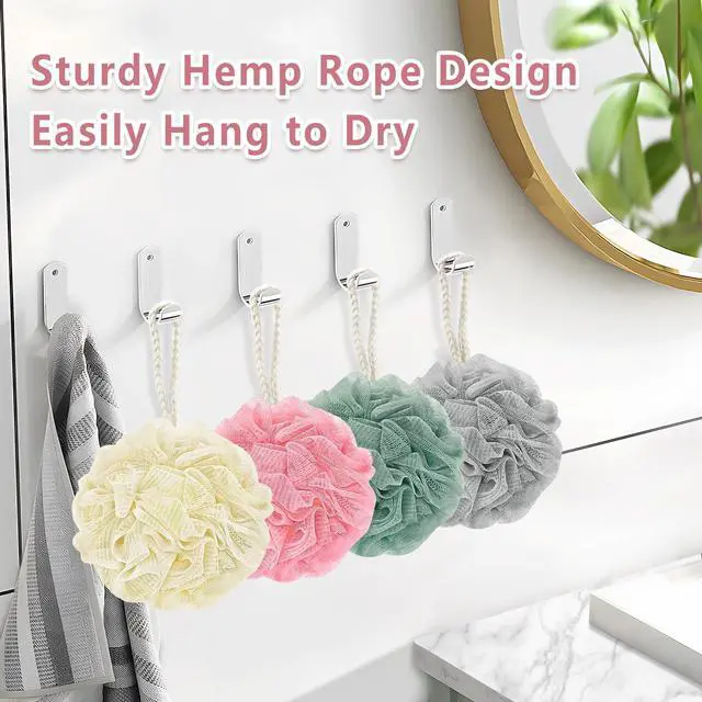 Alt view image 3 of 7 - Rnoafmu Shower Loofah Bath Sponge, 60G Loofah Exfoliating Body Scrubber, 4 Color Mesh Shower Pouf Balls for Body Wash (Pink Green White Gray)