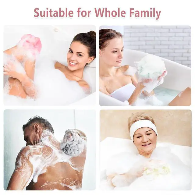 Alt view image 6 of 7 - Rnoafmu Shower Loofah Bath Sponge, 60G Loofah Exfoliating Body Scrubber, 4 Color Mesh Shower Pouf Balls for Body Wash (Pink Green White Gray)