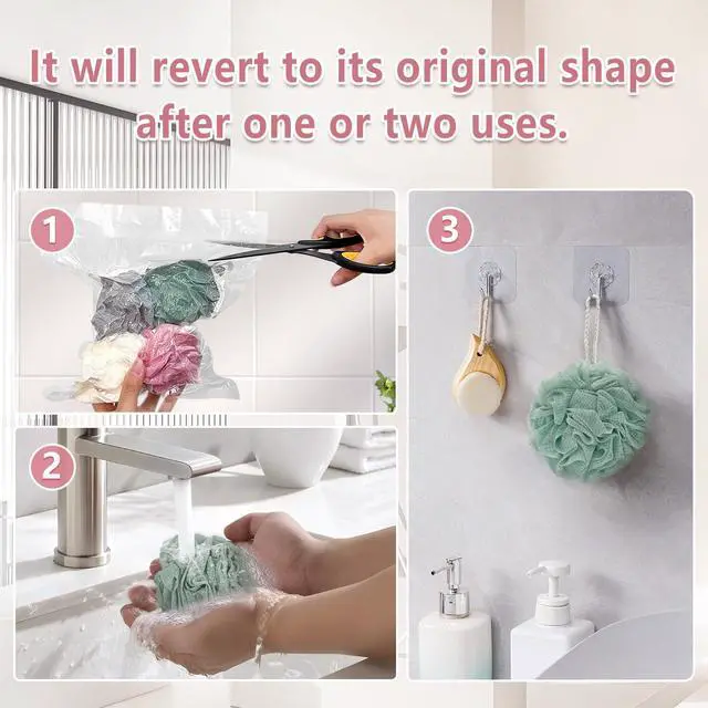 Alt view image 7 of 7 - Rnoafmu Shower Loofah Bath Sponge, 60G Loofah Exfoliating Body Scrubber, 4 Color Mesh Shower Pouf Balls for Body Wash (Pink Green White Gray)