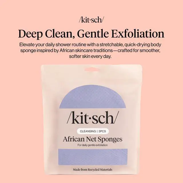 Alt view image 2 of 7 - Kitsch African Net Sponge Exfoliating Body Scrubber for Cleansing & Gentle Daily Exfoliation Stretchable Bath Sponge for Hard-to-Reach Areas, Long-Lasting Shower Essential - Ocean Blue, 3 Pcs