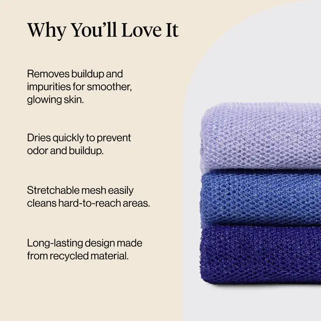Alt view image 4 of 7 - Kitsch African Net Sponge Exfoliating Body Scrubber for Cleansing & Gentle Daily Exfoliation Stretchable Bath Sponge for Hard-to-Reach Areas, Long-Lasting Shower Essential - Ocean Blue, 3 Pcs