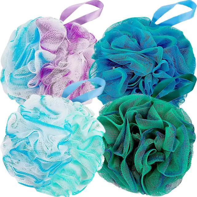 Main image of Fu Store Loofah Sponge Shower Loofahs 80g Bath Sponges Mesh Balls 4 Colors Body Scrubber Exfoliator Wash Back Scrubber Bathroom Men Women 4 Pack Scrubbers Cleaning Bathing Accessories