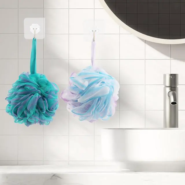 Alt view image 5 of 6 - Fu Store Loofah Sponge Shower Loofahs 80g Bath Sponges Mesh Balls 4 Colors Body Scrubber Exfoliator Wash Back Scrubber Bathroom Men Women 4 Pack Scrubbers Cleaning Bathing Accessories