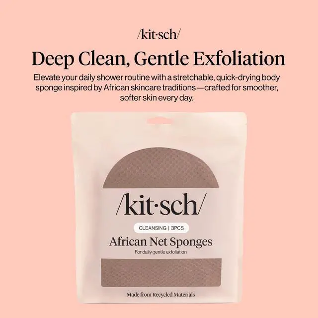 Alt view image 2 of 7 - Kitsch African Net Sponge Exfoliating Body Scrubber for Cleansing & Gentle Daily Exfoliation Stretchable Bath Sponge for Hard-to-Reach Areas, Long-Lasting Shower Essential - Rosewood, 3 Pcs