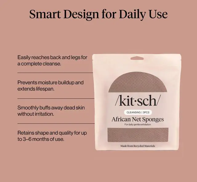 Alt view image 3 of 7 - Kitsch African Net Sponge Exfoliating Body Scrubber for Cleansing & Gentle Daily Exfoliation Stretchable Bath Sponge for Hard-to-Reach Areas, Long-Lasting Shower Essential - Rosewood, 3 Pcs