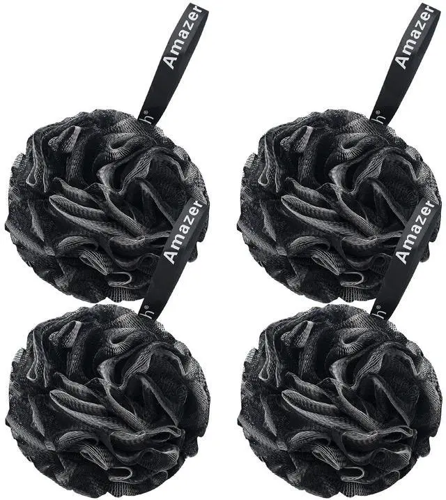 Main image of AmazerBath Loofah Sponge 75g/Piece, Loofah for Men Body Scrubber - Bath Sponge Loofa Set of 4 Black (Large)