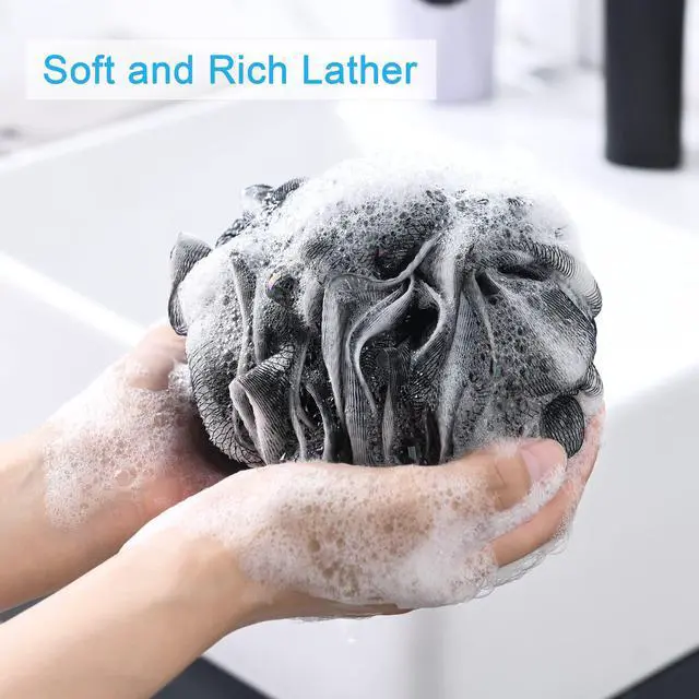 Alt view image 2 of 7 - AmazerBath Loofah Sponge 75g/Piece, Loofah for Men Body Scrubber - Bath Sponge Loofa Set of 4 Black (Large)