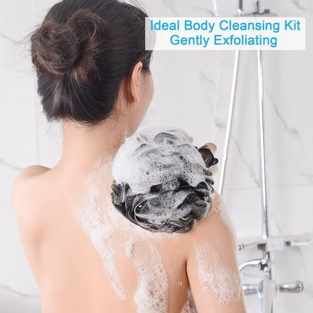 Alt view image 3 of 7 - AmazerBath Loofah Sponge 75g/Piece, Loofah for Men Body Scrubber - Bath Sponge Loofa Set of 4 Black (Large)