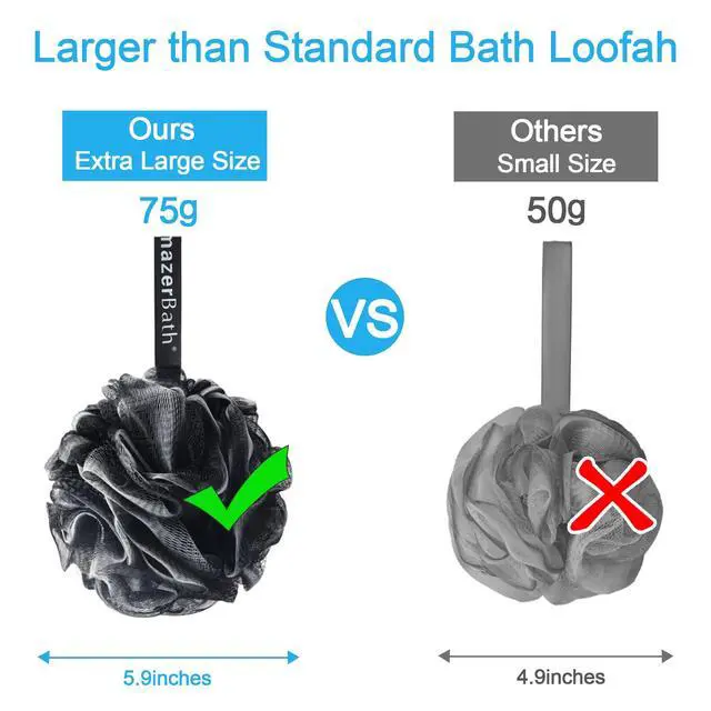 Alt view image 6 of 7 - AmazerBath Loofah Sponge 75g/Piece, Loofah for Men Body Scrubber - Bath Sponge Loofa Set of 4 Black (Large)