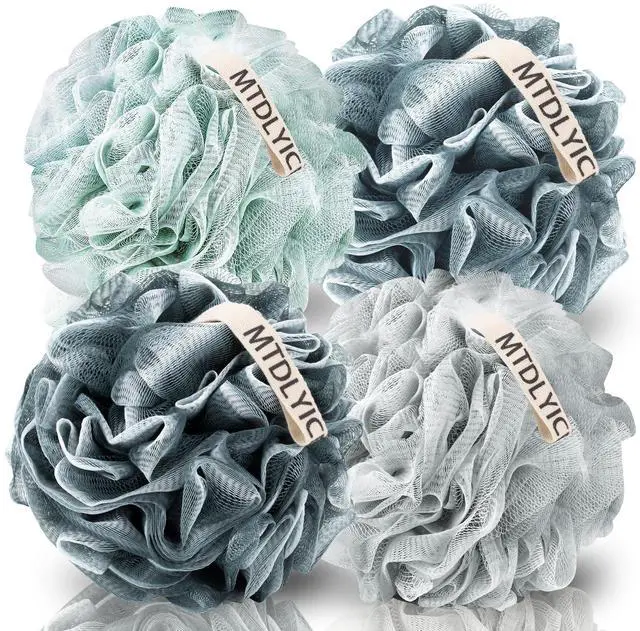Main image of MTDLYICE Loofah Sponge, XXL Large Loofah 100g 4 Pack, Bath Sponge Soft Mesh Shower Loofah for Men, Body Scrub, Shower Pouf Bath Accessories, for Body Wash, Soap (Blue Gray)