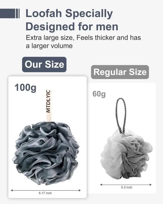 Alt view image 4 of 7 - MTDLYICE Loofah Sponge, XXL Large Loofah 100g 4 Pack, Bath Sponge Soft Mesh Shower Loofah for Men, Body Scrub, Shower Pouf Bath Accessories, for Body Wash, Soap (Blue Gray)