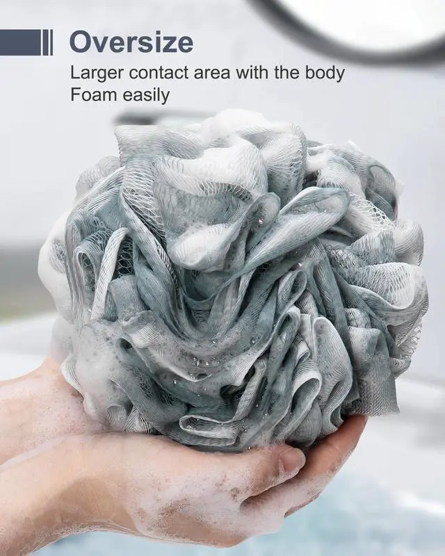 Alt view image 2 of 7 - MTDLYICE Loofah Sponge, XXL Large Loofah 100g 4 Pack, Bath Sponge Soft Mesh Shower Loofah for Men, Body Scrub, Shower Pouf Bath Accessories, for Body Wash, Soap (Blue Gray)