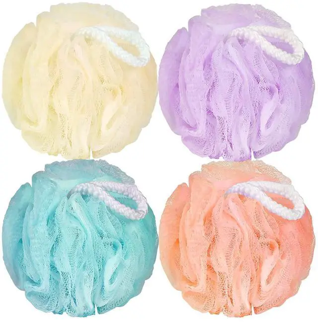 Main image of FARMOGA Bath Loofah Sponge Body Scrubber Shower Sponge Exfoliating Mesh Pouf Shower Ball Bath Sponges for Women and Men Bathing Accessories (4Pack 50G Colorful)