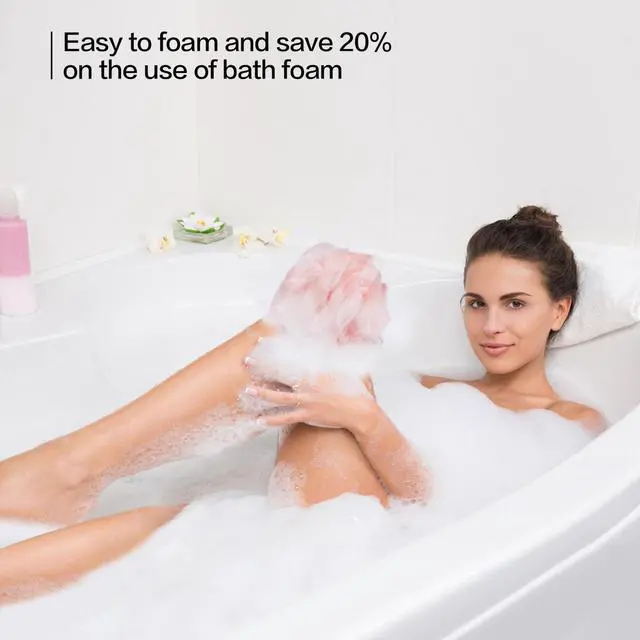 Alt view image 2 of 7 - Fishent Loofah Bath Sponge Shower Loofahs, Pack of 4 Pink Soft Loofa Exfoliating Body Scrubber Mesh Shower Puff Pouf Ball Luffa for Women(50g/pcs)