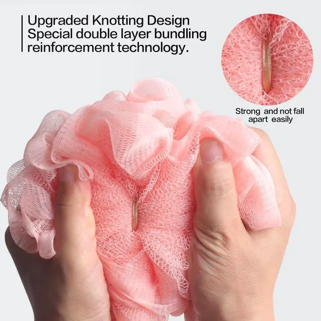Alt view image 5 of 7 - Fishent Loofah Bath Sponge Shower Loofahs, Pack of 4 Pink Soft Loofa Exfoliating Body Scrubber Mesh Shower Puff Pouf Ball Luffa for Women(50g/pcs)