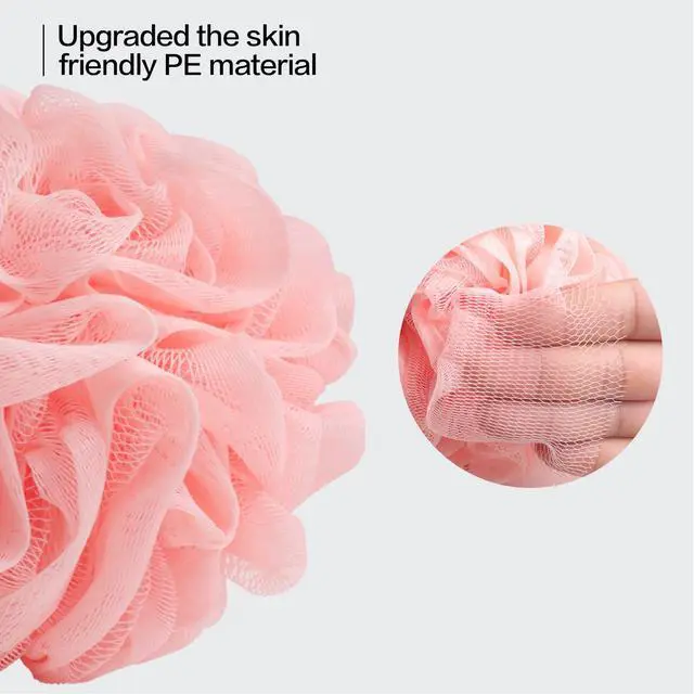 Alt view image 6 of 7 - Fishent Loofah Bath Sponge Shower Loofahs, Pack of 4 Pink Soft Loofa Exfoliating Body Scrubber Mesh Shower Puff Pouf Ball Luffa for Women(50g/pcs)