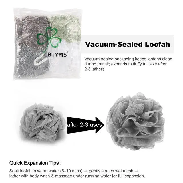 Alt view image 5 of 7 - BTYMS Bath Sponge Shower Loofahs 60g Mesh Pouf Bath Scrunchies Body Wash Puff Shower Puff - Pack of 4