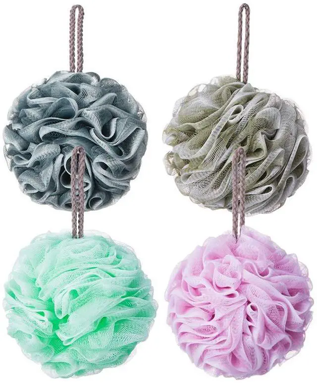 Main image of Novosun Loofah Bath Sponge Luffa Loofa Body Scrubber Soft Mesh Pouf Wash Puff Shower Puff Shower Ball Exfoliating Shower Sponge Pack of 4 (60g/pcs)