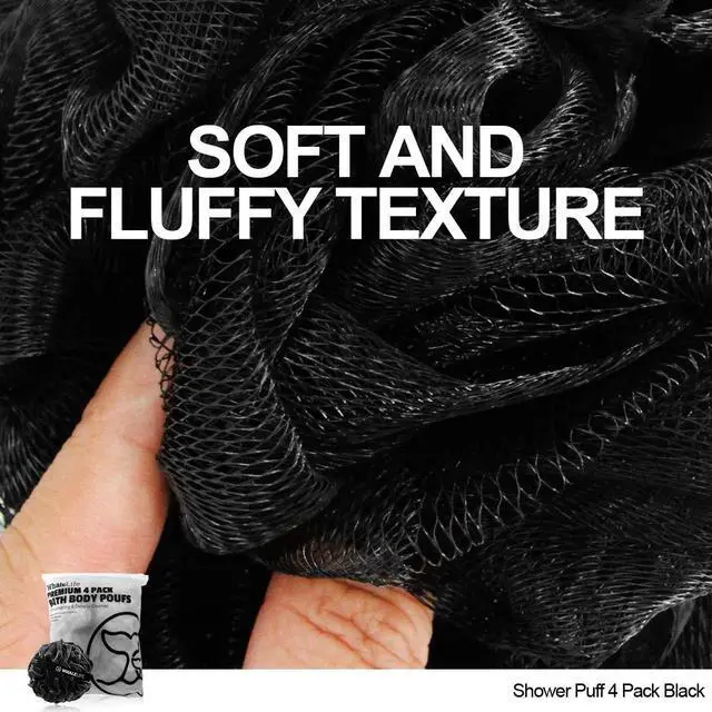 Alt view image 4 of 7 - WhaleLife Loofah Bath Sponges - Black Gentle Exfoliating Shower Loofah for Rich Lather, Durable Mesh Body Scrubber for Men & Women 4 Pack