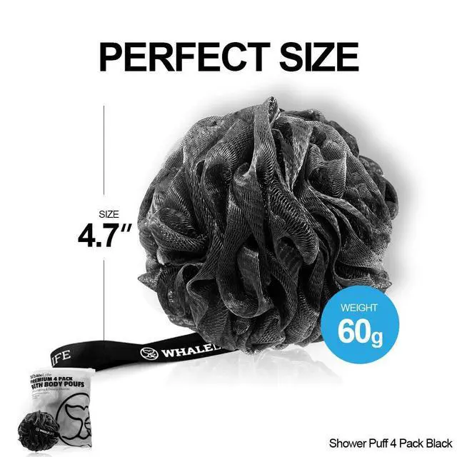 Alt view image 7 of 7 - WhaleLife Loofah Bath Sponges - Black Gentle Exfoliating Shower Loofah for Rich Lather, Durable Mesh Body Scrubber for Men & Women 4 Pack