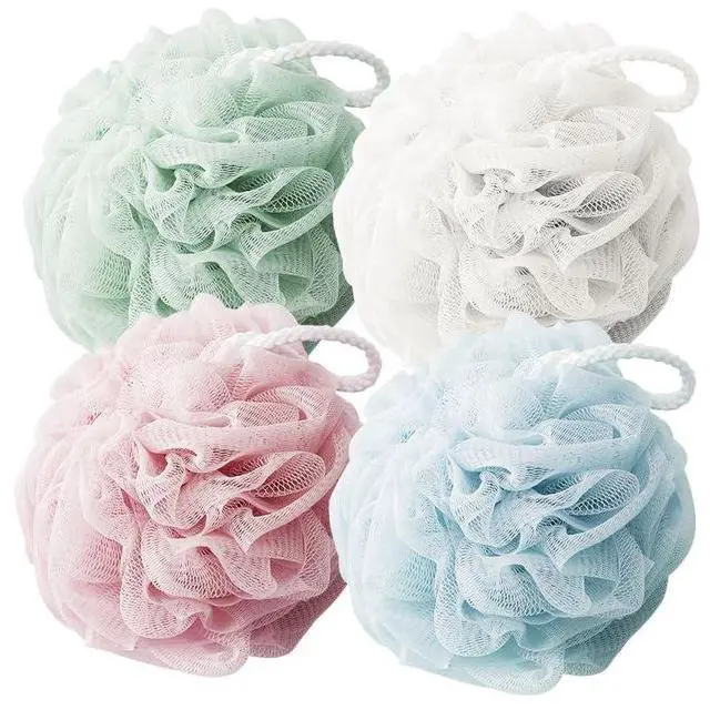 Main image of Bath Shower Loofah Sponge Mesh Poufs Body Scrubber Back Wash Exfoliator Bathing Puff Men Women 4 Pack