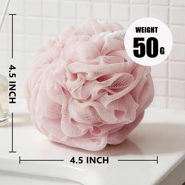 Alt view image 2 of 6 - Bath Shower Loofah Sponge Mesh Poufs Body Scrubber Back Wash Exfoliator Bathing Puff Men Women 4 Pack