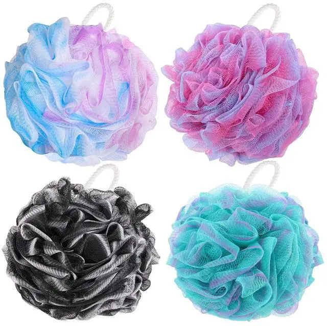 Main image of BTYMS 4 Pieces Shower Loofahs Bath Sponges 60g Bath Scrunchies Mesh Pouf Exfoliating Loofa for Body Washing