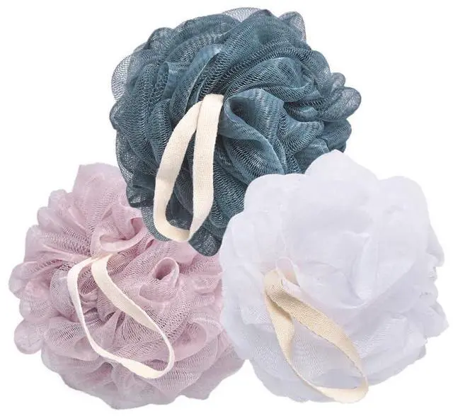 Main image of Bath Loofah Sponge 3 Pack Mesh Shower Poufs Body Wash Exfoliator Soft Bath Puff Shower Accessories for Men Women
