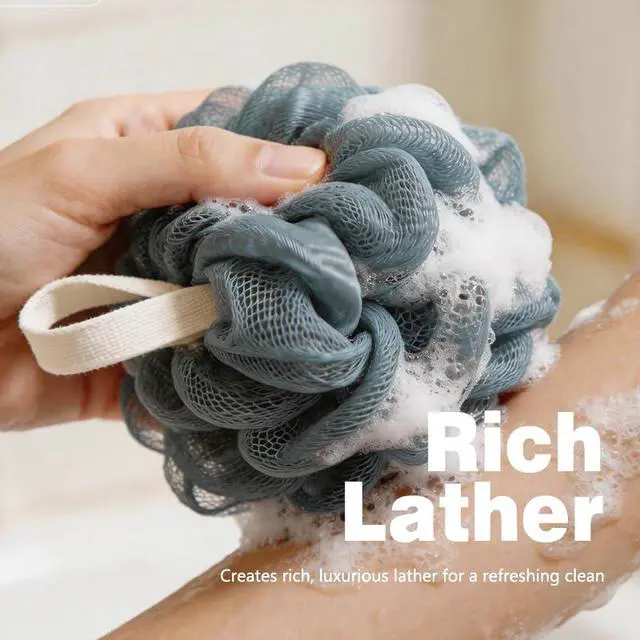 Alt view image 2 of 5 - Bath Loofah Sponge 3 Pack Mesh Shower Poufs Body Wash Exfoliator Soft Bath Puff Shower Accessories for Men Women
